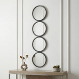 Wall Mirror - Black Wood Glass Modern Four Circles, 48 in.
