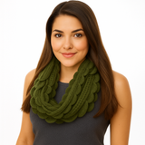 Olive Oversized Scalloped Ruffle Knit Infinity Scarf