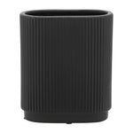 Black 8 in. Ceramic Novelty Modern Oval Ridged Vase