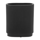 Black 8 in. Ceramic Novelty Modern Oval Ridged Vase
