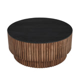 Coffee Table | 34" Round Black Top | Brown Mango Wood