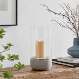 Modern Cool Gray Cement Base Glass Pillar Candle Holder