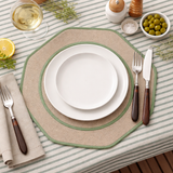 13" Woven Round Octagonal Shape Placemat - Green and Natural