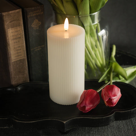 6" CREAM GROOVED 3D FLAME CANDLE