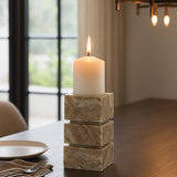 Candle Holder - Ivory Marble Stacked Cubes Pillar, 8 in.