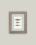 Whales on Stripes Framed Antique Art