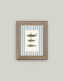 Whales on Stripes Framed Antique Art