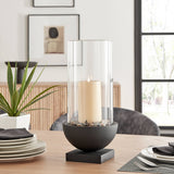 Modern Black Metal Bold Pedestal Glass Pillar Candle Holder