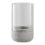 Modern Cool Gray Cement Base Glass Pillar Candle Holder