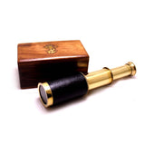 Small Brass Nautical Telescope with Pull-Out Wooden Box
