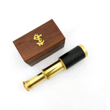 Small Brass Nautical Telescope with Pull-Out Wooden Box