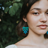 Chameli Dangling Leaf Earrings - Teal Patina