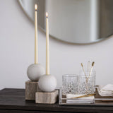 Taper Holder - Beige/White Marble Ball on Cube, 7 in.