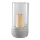 Modern Cool Gray Cement Base Glass Pillar Candle Holder