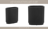 Black 8 in. Ceramic Novelty Modern Oval Ridged Vase