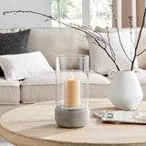 Modern Cool Gray Cement Base Glass Pillar Candle Holder