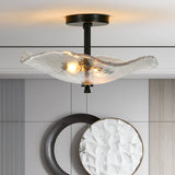 39F Inc. - Black Flush Mount Ceiling Light with Water Ripple Glass Shad