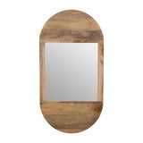Wall Mirror - Brown Wood Glass Arched Oval Hanging, 34 in.