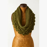 Olive Oversized Scalloped Ruffle Knit Infinity Scarf