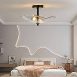 39F Inc. - Black Flush Mount Ceiling Light with Water Ripple Glass Shad