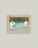 Swan Family Framed Antique Art