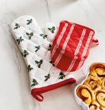 Vintage Holly Oven Mitt White Multi Cotton Christmas