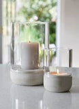 Modern Cool Gray Cement Base Glass Pillar Candle Holder