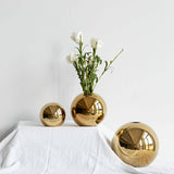 Round Gold Ceramic Vase, Decorative Modern Ball Floral Vase