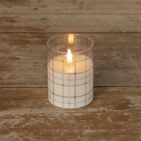 4" ANDRI PLAID GLASS 3D FLAME CANDLE