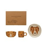 Hand-Painted Stoneware Plate w/ Dog, 4 oz. Mug w/ Spots & Bowl w/ Dog, Set of 3