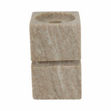 Candle Holder - Ivory Marble Stacked Cubes Pillar, 6 in.