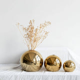 Round Gold Ceramic Vase, Decorative Modern Ball Floral Vase