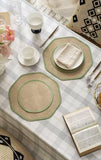 13" Woven Round Octagonal Shape Placemat - Green and Natural
