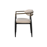 Beige And Black Upholstered Fabric Open Back Dining Arm Chairs
