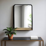 Metal Glass Integrated Shelf Wall Mirror - Black, 30 in.