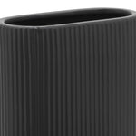 Black 8 in. Ceramic Novelty Modern Oval Ridged Vase