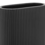 Black 8 in. Ceramic Novelty Modern Oval Ridged Vase