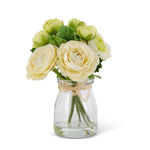 6.75 INCH WHITE RANUNCULUS PREMADE IN GLASS VASE W/FAUX WATER