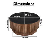 Coffee Table | 34" Round Black Top | Brown Mango Wood