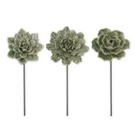 ASSORTED 9.25 INCH GREEN RESIN FLOWER PICKS (3 STYLES)