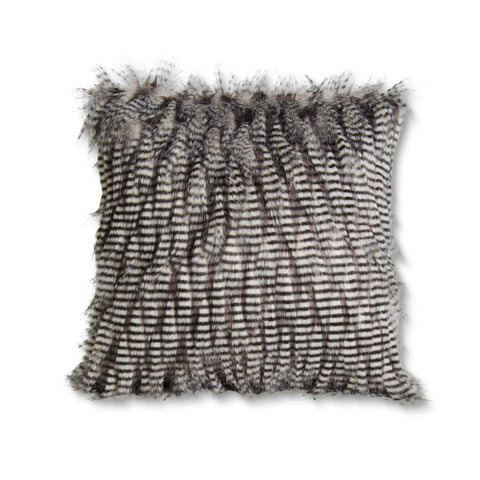18 Inch Square Gray Three Tone Vegan Fur Pillow