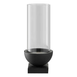 Modern Black Metal Bold Pedestal Glass Pillar Candle Holder