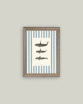 Whales on Stripes Framed Antique Art