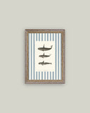 Whales on Stripes Framed Antique Art