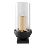 Modern Black Metal Bold Pedestal Glass Pillar Candle Holder