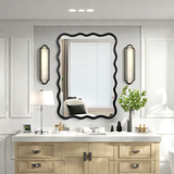 Solid Wood Wavy Rectangle Mirror for Home Decor