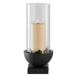Modern Black Metal Bold Pedestal Glass Pillar Candle Holder