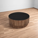 Coffee Table | 34" Round Black Top | Brown Mango Wood