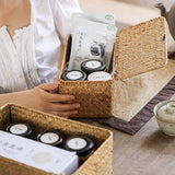 Rectangular Natural Straw Storage Basket with Lid