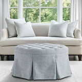 32" Light Blue Skirted Button Tufted Round Ottoman
